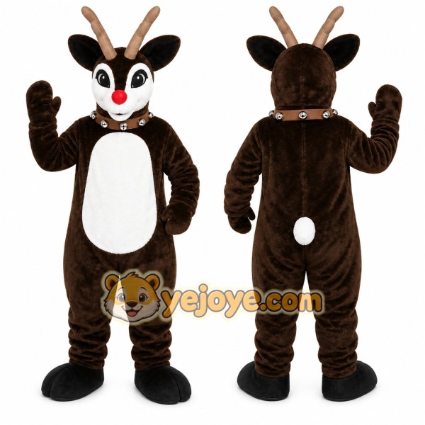 Brown Reindeer Mascot Costume with Custom Logo