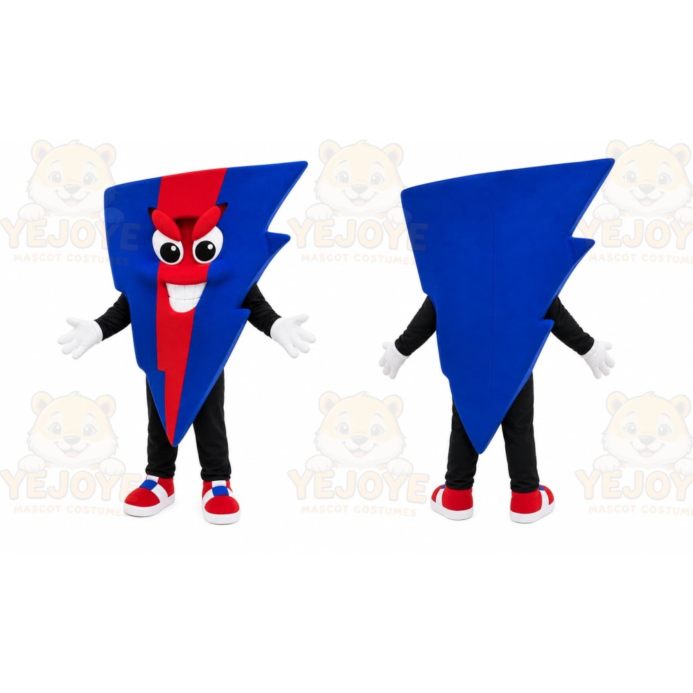 Blue Lightning Bolt Mascot Costume with Custom Logo