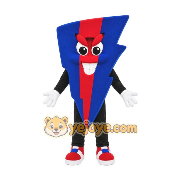 Blue Lightning Bolt Mascot Costume with Custom Logo