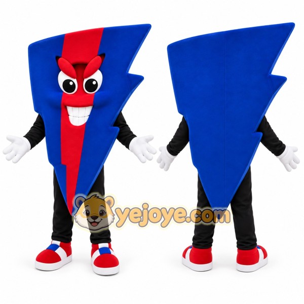 Blue Lightning Bolt Mascot Costume with Custom Logo