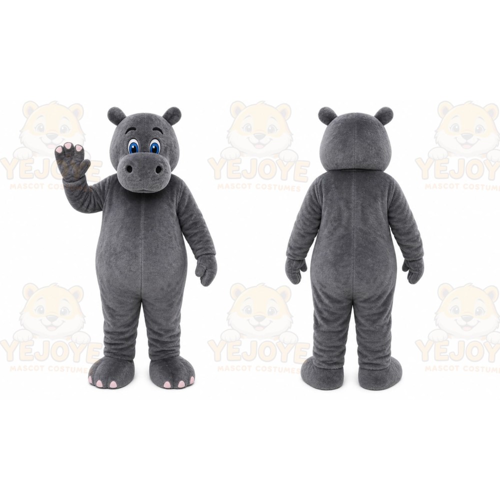 Gray Hippopotamus Mascot Costume with Custom Logo