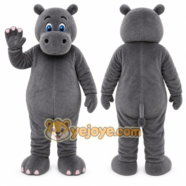 Gray Hippopotamus Mascot Costume with Custom Logo