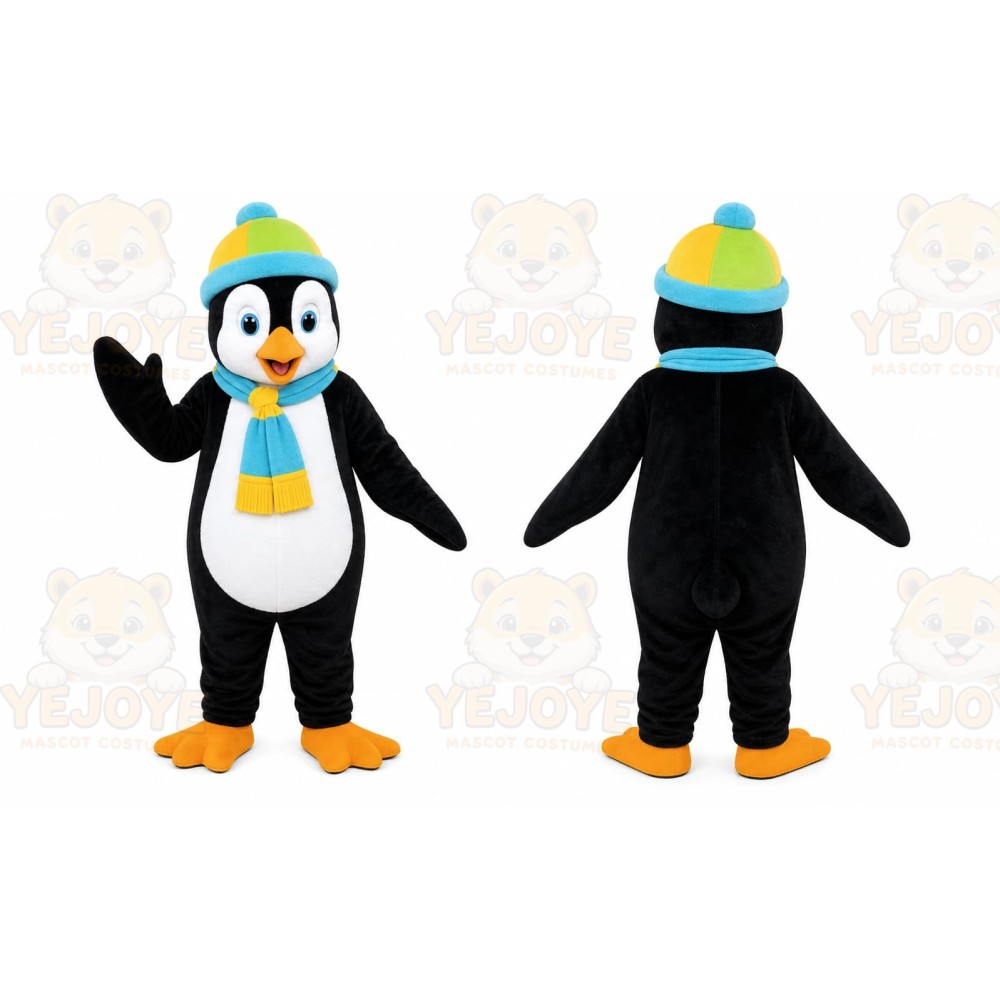 Black Penguin Mascot Costume with Custom Logo