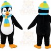 Black Penguin Mascot Costume with Custom Logo