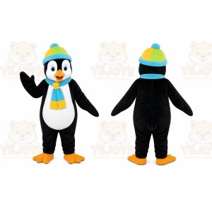 Black Penguin Mascot Costume with Custom Logo