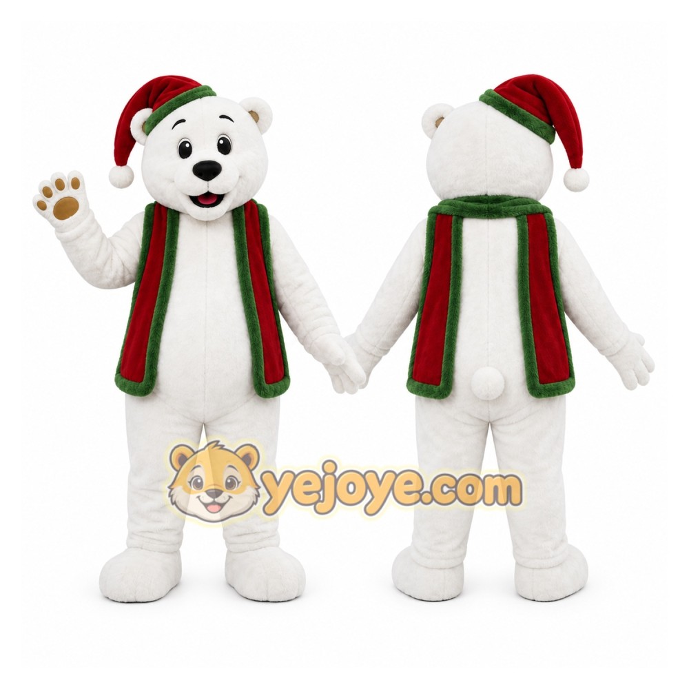 White Bear Mascot Costume with Custom Logo
