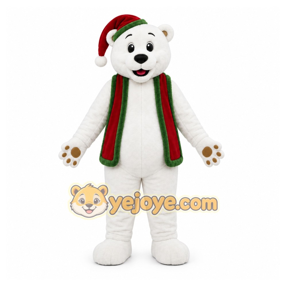 White Bear Mascot Costume with Custom Logo