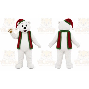 White Bear Mascot Costume with Custom Logo