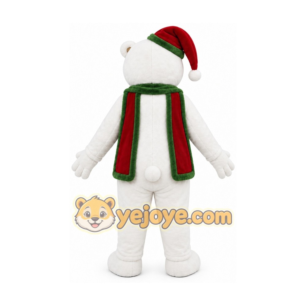 White Bear Mascot Costume with Custom Logo