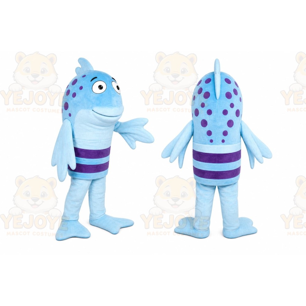 Blue Fish Mascot Costume with Custom Logo