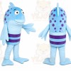 Blue Fish Mascot Costume with Custom Logo