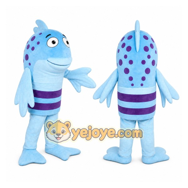 Blue Fish Mascot Costume with Custom Logo