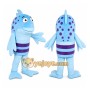 Blue Fish Mascot Costume with Custom Logo