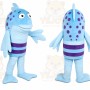 Blue Fish Mascot Costume with Custom Logo