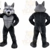 Gray Wolf Mascot Costume with Custom Logo