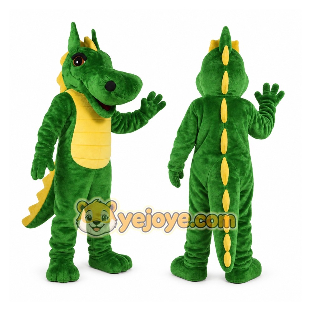 Green Dragon Mascot Costume with Custom Logo
