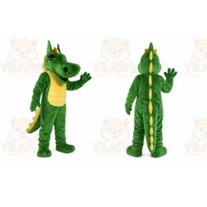 Green Dragon Mascot Costume with Custom Logo