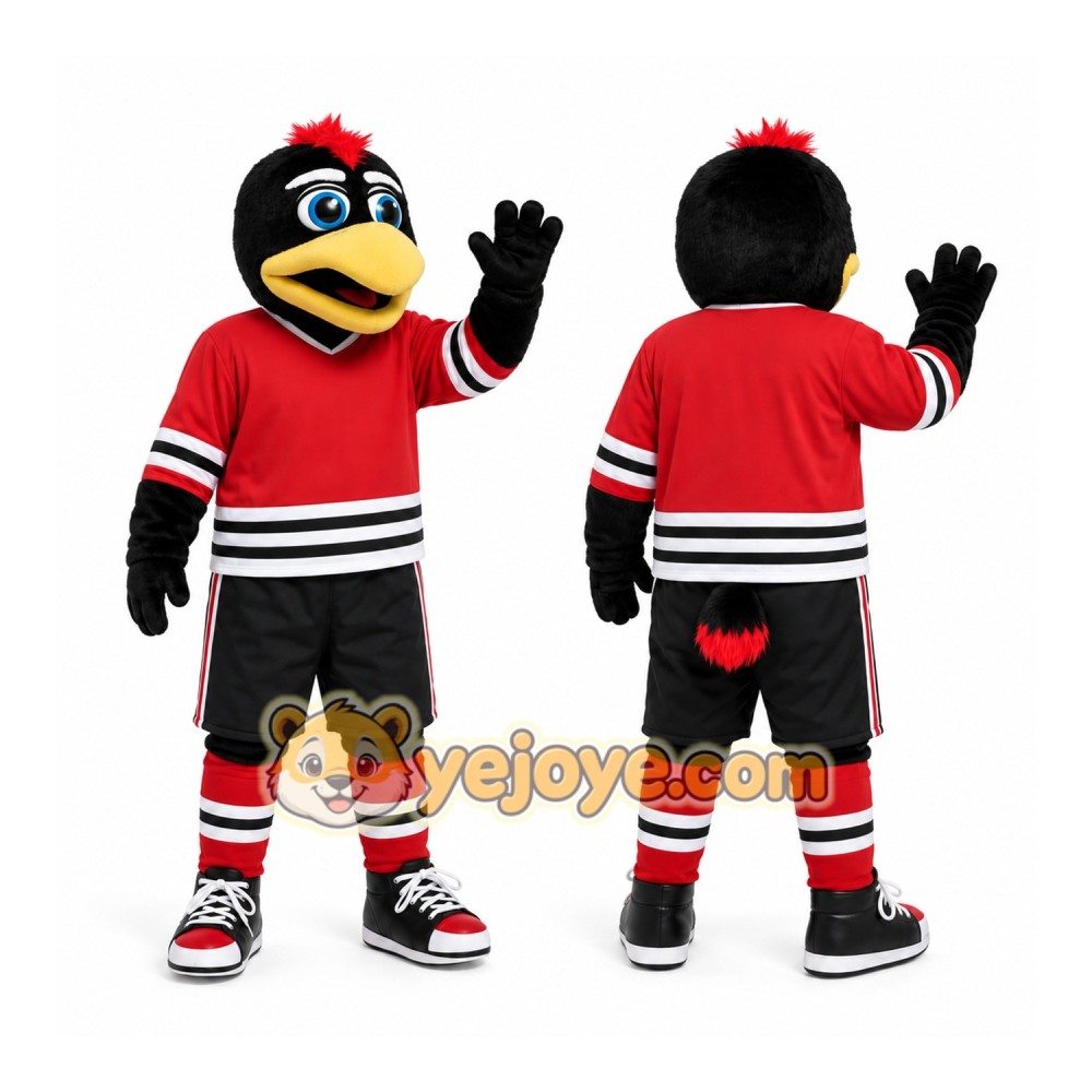 Black Bird Mascot Costume with Custom Logo