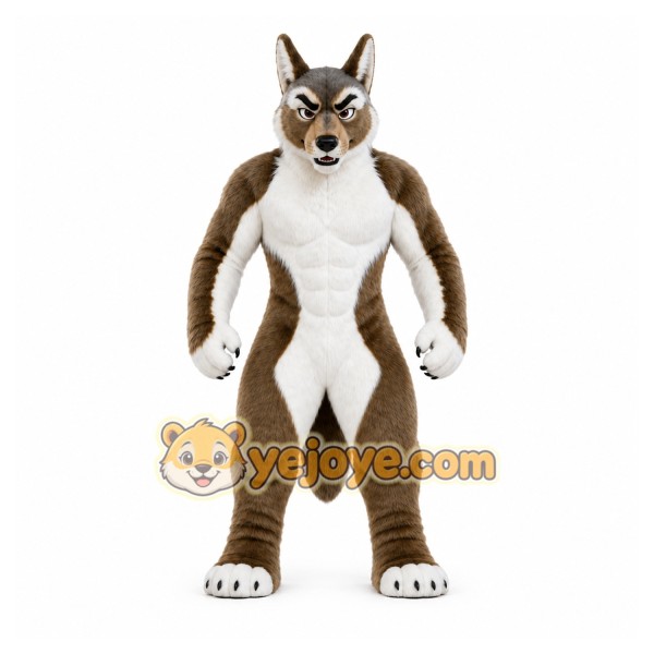 Brown Wolf Mascot Costume with Custom Logo