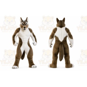 Brown Wolf Mascot Costume with Custom Logo