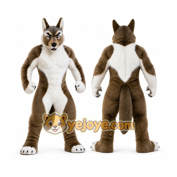Brown Wolf Mascot Costume with Custom Logo