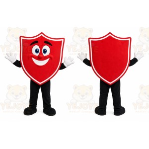 Red Shield Mascot Costume with Custom Logo