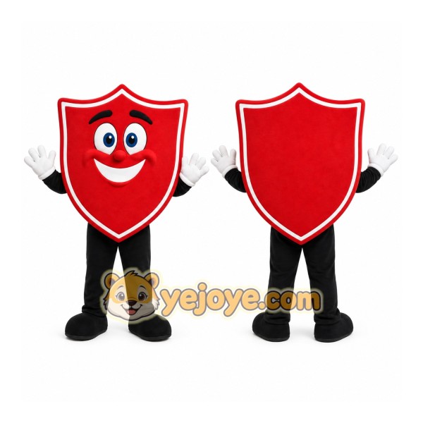 Red Shield Mascot Costume with Custom Logo