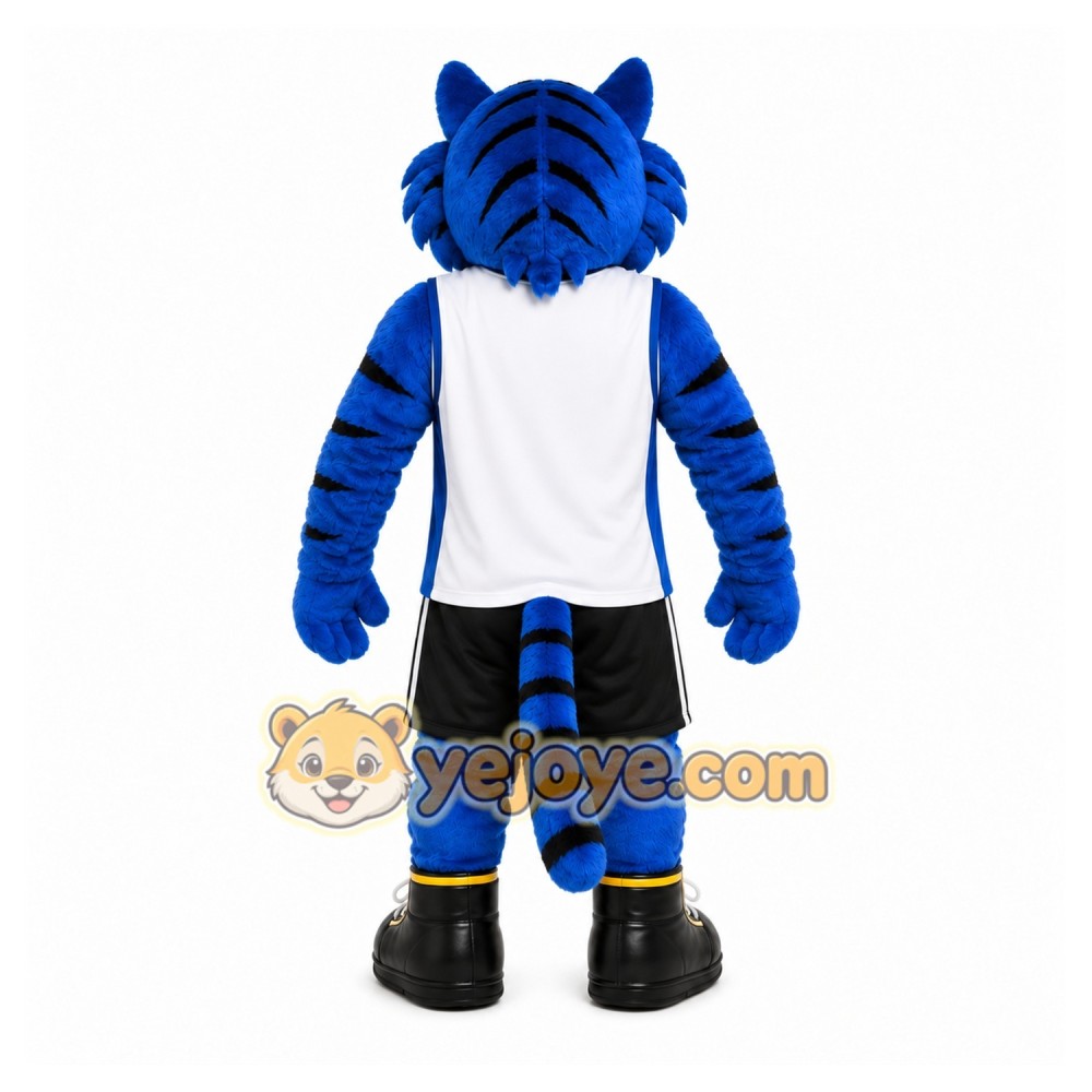 Blue Wildcat Mascot Costume with Custom Logo