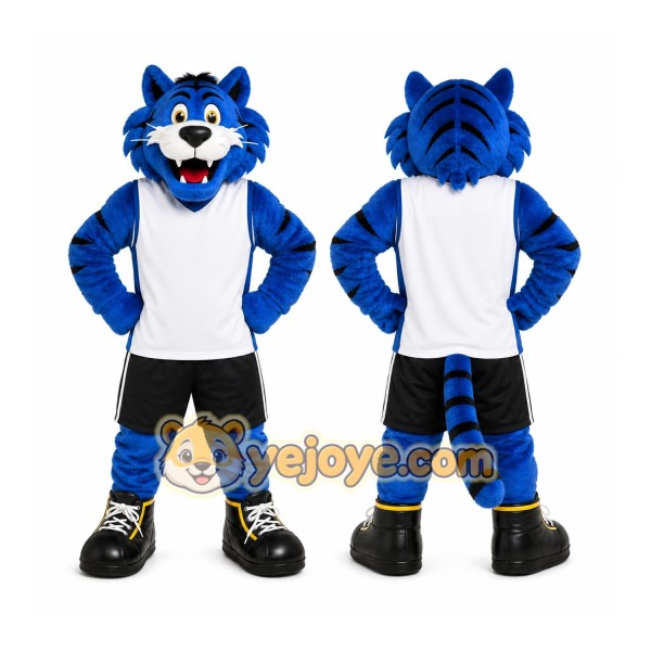 Blue Wildcat Mascot Costume with Custom Logo