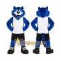 Blue Wildcat Mascot Costume with Custom Logo