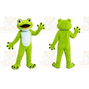 Green Frog Mascot Costume with Custom Logo