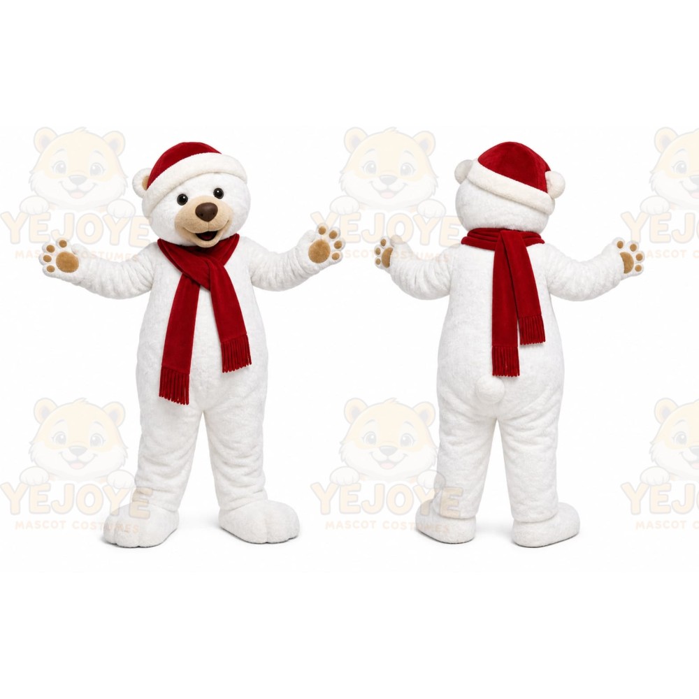 White Bear Mascot Costume with Custom Logo
