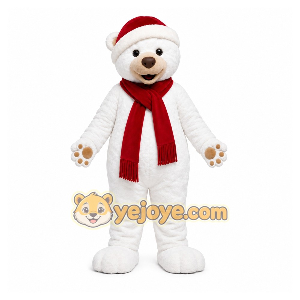 White Bear Mascot Costume with Custom Logo
