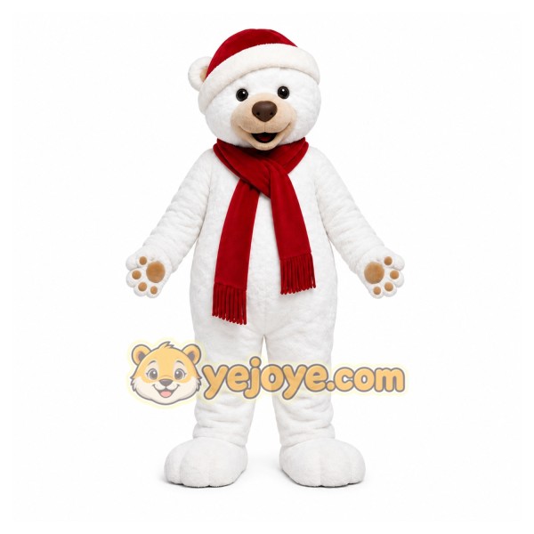White Bear Mascot Costume with Custom Logo