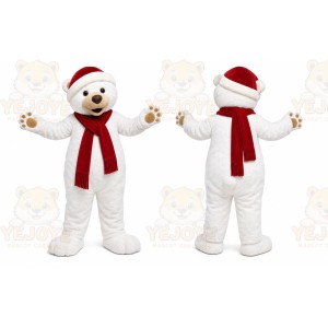 White Bear Mascot Costume with Custom Logo