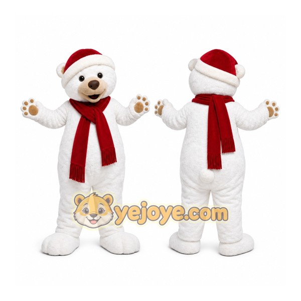 White Bear Mascot Costume with Custom Logo