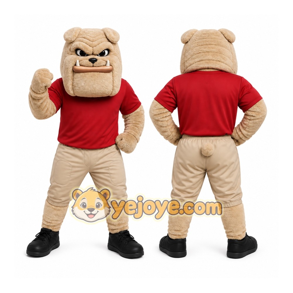 Tan Bulldog Mascot Costume with Custom Logo Tan Bulldog Mascot Costume with Custom Logo