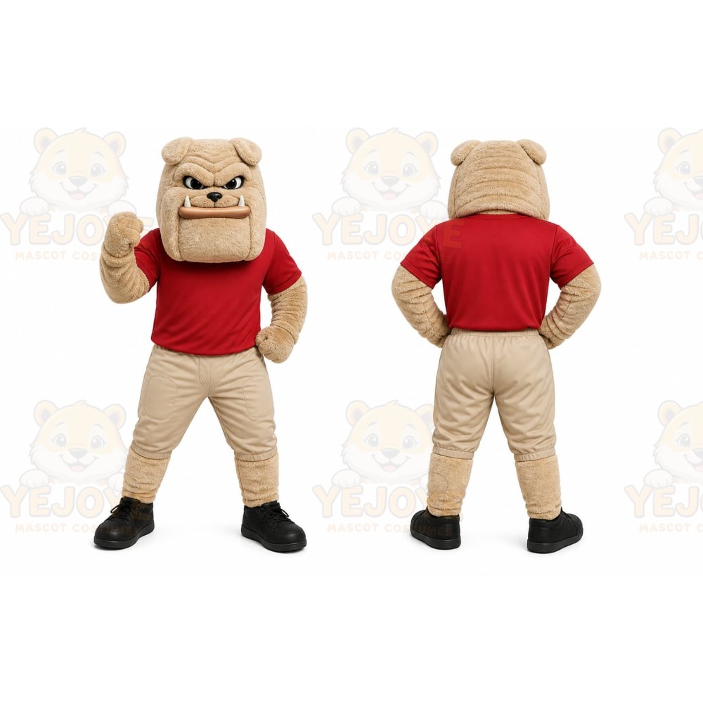 Tan Bulldog Mascot Costume with Custom Logo