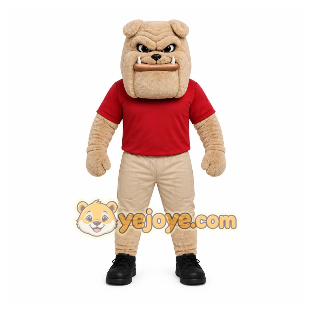 Tan Bulldog Mascot Costume with Custom Logo Tan Bulldog Mascot Costume with Custom Logo