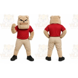 Tan Bulldog Mascot Costume with Custom Logo
