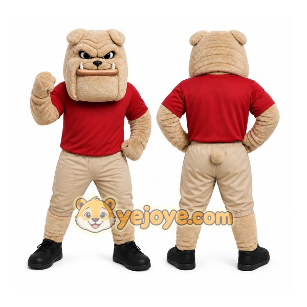 Tan Bulldog Mascot Costume with Custom Logo