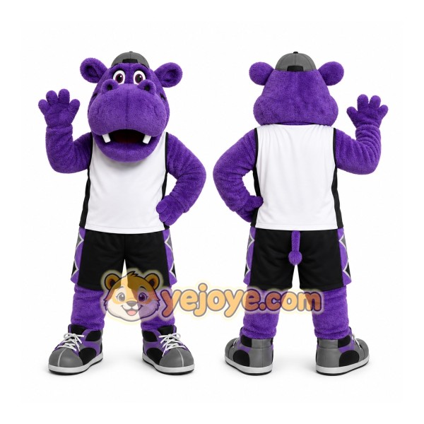 Purple Hippo Mascot Costume with Custom Logo