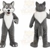 Gray Wolf Mascot Costume with Custom Logo