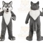 Gray Wolf Mascot Costume with Custom Logo