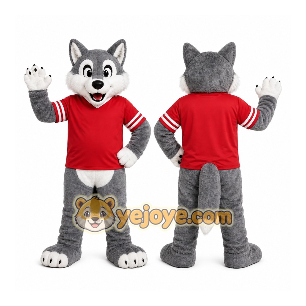 Gray Wolf Mascot Costume with Custom Logo Gray Wolf Mascot Costume with Custom Logo