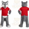 Gray Wolf Mascot Costume with Custom Logo