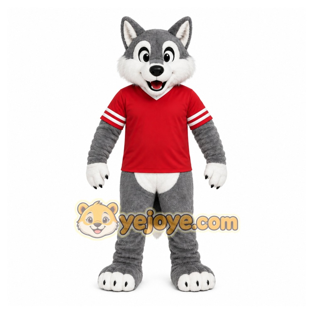 Gray Wolf Mascot Costume with Custom Logo Gray Wolf Mascot Costume with Custom Logo