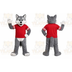Gray Wolf Mascot Costume with Custom Logo
