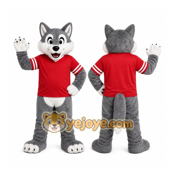 Gray Wolf Mascot Costume with Custom Logo