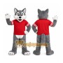 Gray Wolf Mascot Costume with Custom Logo